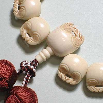 【本象牙数珠】木魚彫刻・18玉・男物・かがり梵天房