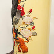 【本象牙】彫刻花筒（特大）