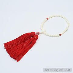 【本象牙】略式片手（メノウ入り）・43玉・女物・正絹頭付き房