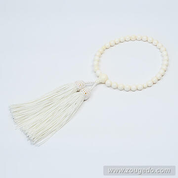 【本象牙】略式片手・32玉・丸玉・女物・正絹頭付き房