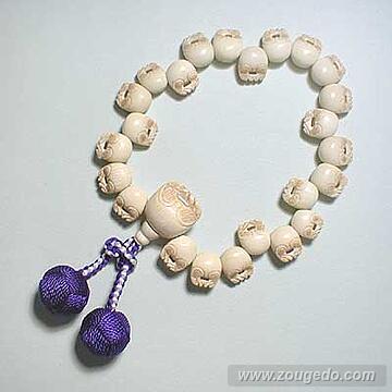 【本象牙】木魚彫刻・22玉・女物・かがり梵天房