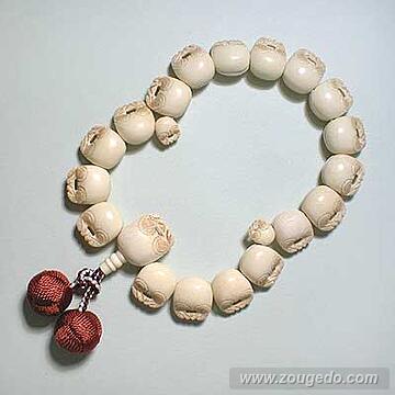 【本象牙】木魚彫刻・18玉・男物・かがり梵天房