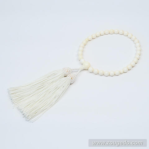 【本象牙】略式片手・32玉・丸玉・女物・正絹頭付き房