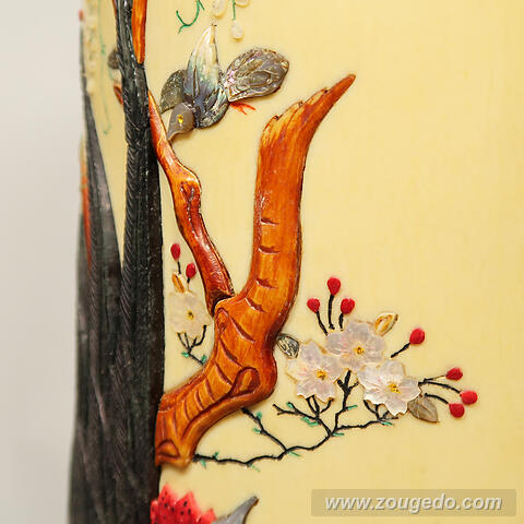 【本象牙】彫刻花筒（特大）