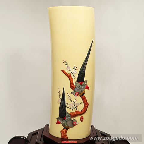 【本象牙】彫刻花筒（特大）