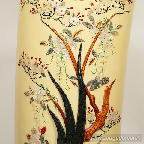 【本象牙】彫刻花筒（特大）