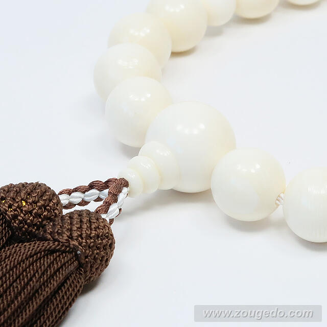 【本象牙】略式片手・19玉・丸玉・男物・正絹頭付き房