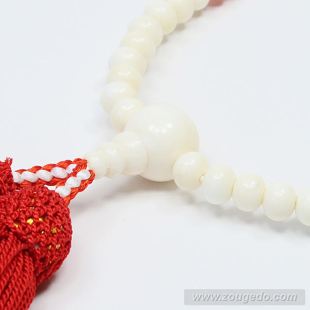 【本象牙】略式片手（メノウ入り）・43玉・女物・正絹頭付き房