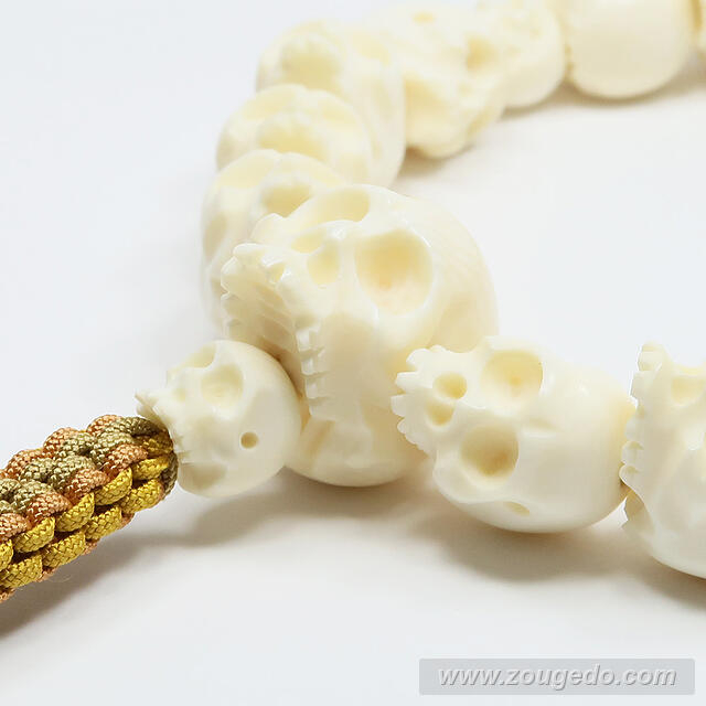 【本象牙】どくろ彫刻・18玉・男物・六本組紐房１