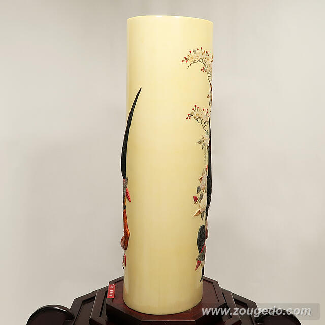 【本象牙】彫刻花筒（特大）