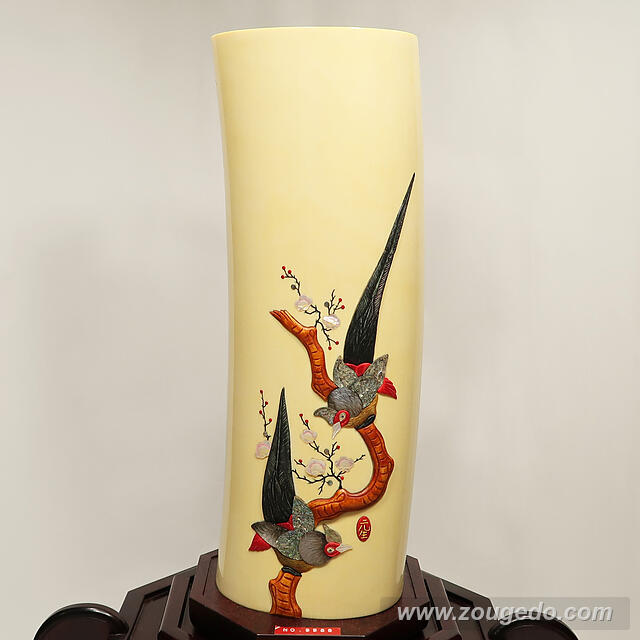 【本象牙】彫刻花筒（特大）