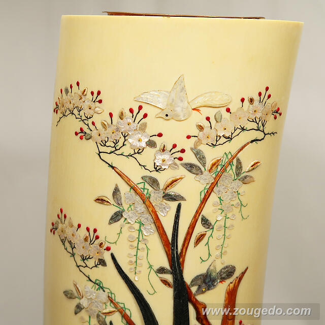 【本象牙】彫刻花筒（特大）