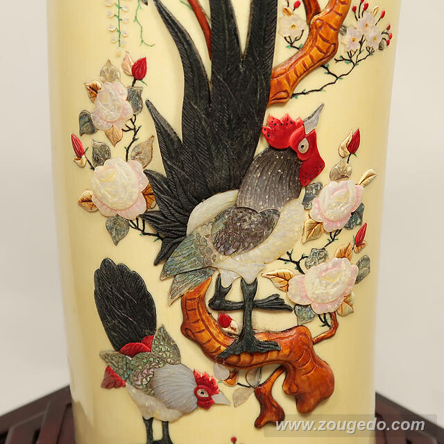 【本象牙】彫刻花筒（特大）