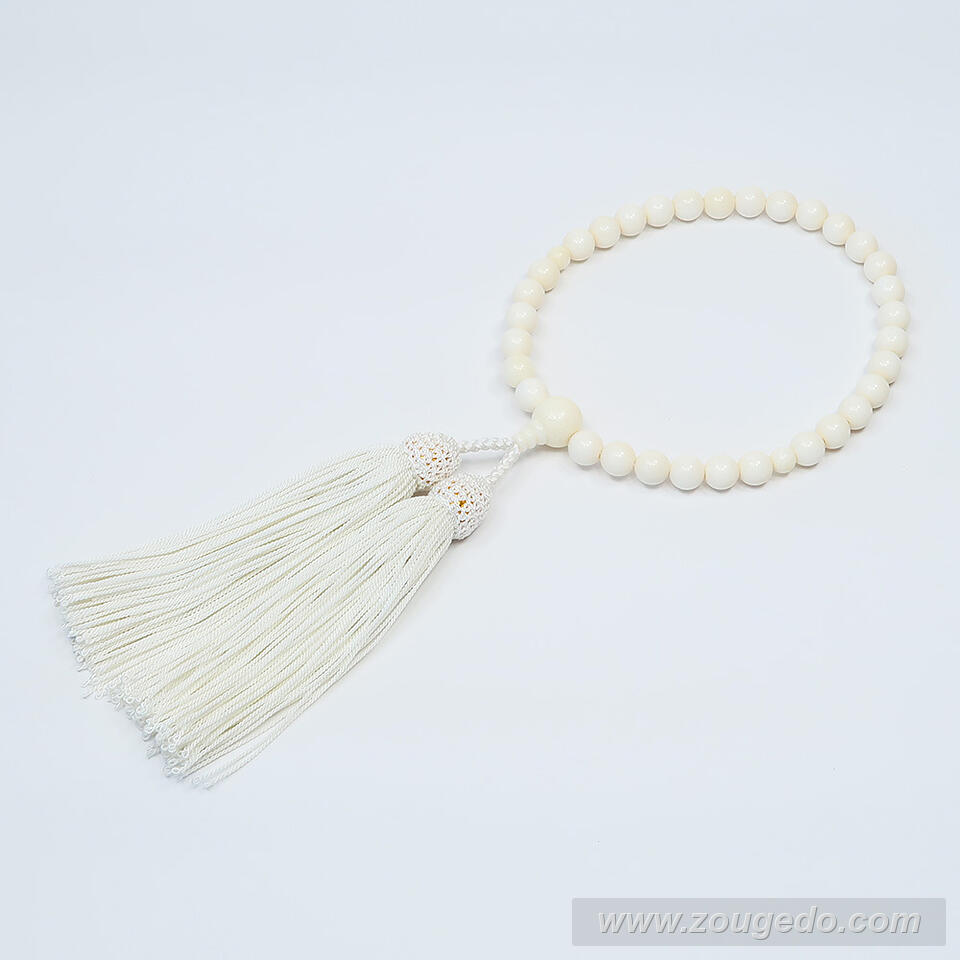 【本象牙】略式片手・32玉・丸玉・女物・正絹頭付き房