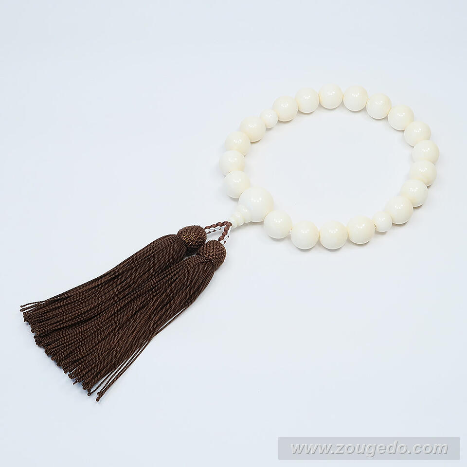 【本象牙】略式片手・19玉・丸玉・男物・正絹頭付き房