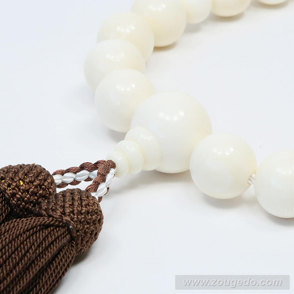 【本象牙】略式片手・19玉・丸玉・男物・正絹頭付き房