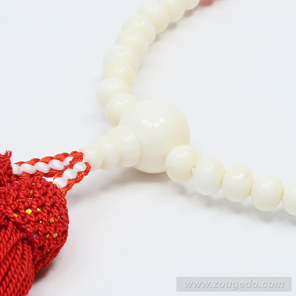 【本象牙】略式片手（メノウ入り）・43玉・女物・正絹頭付き房