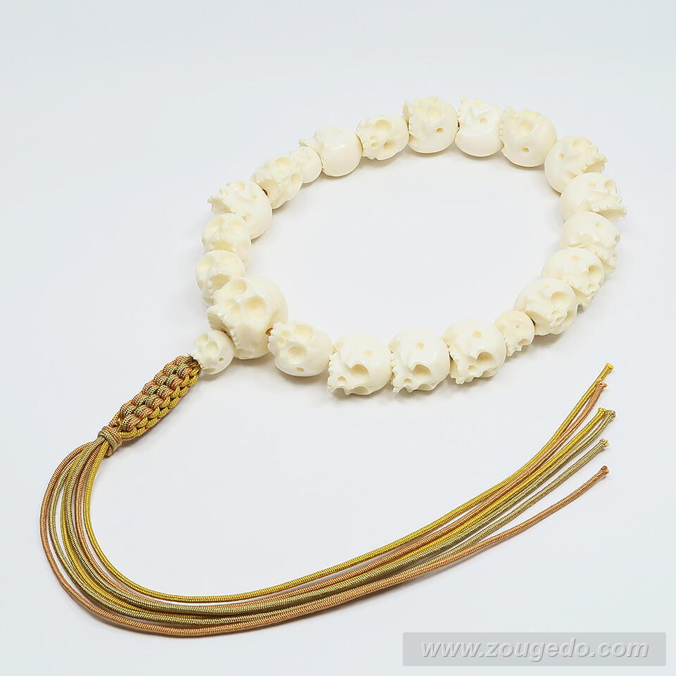 【本象牙】どくろ彫刻・18玉・男物・六本組紐房１