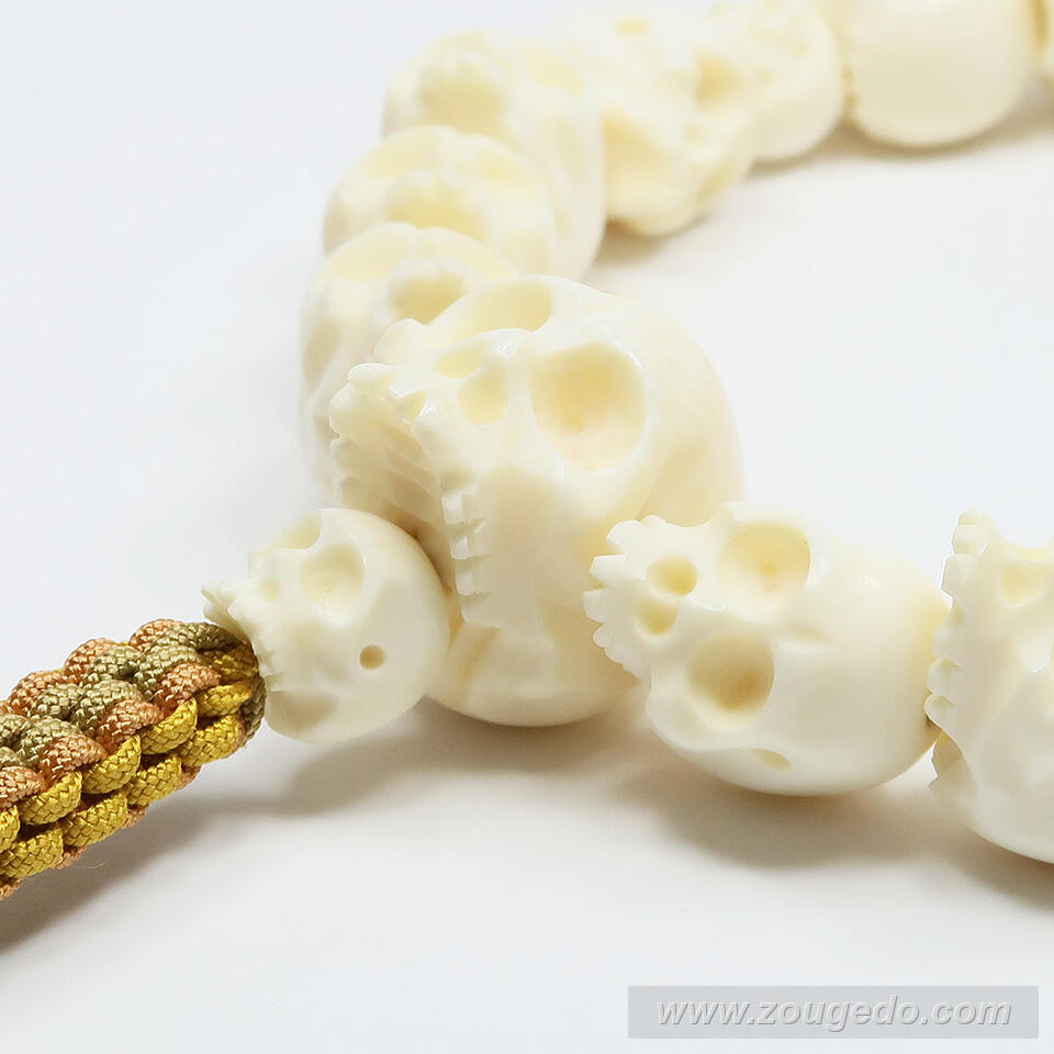 【本象牙】どくろ彫刻・18玉・男物・六本組紐房１