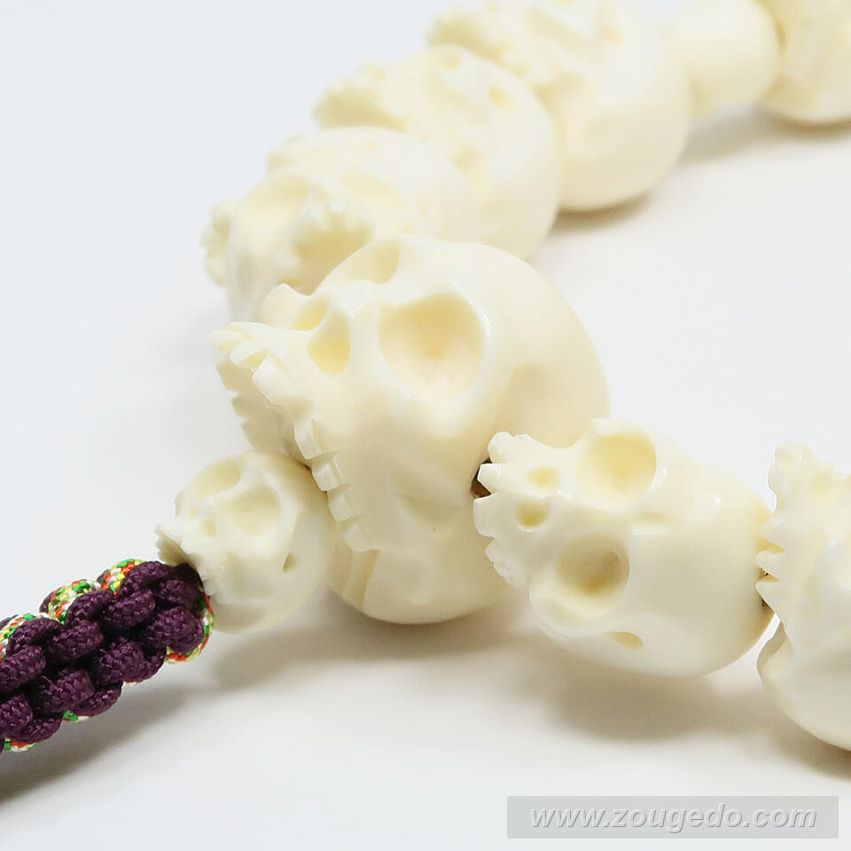 【本象牙】どくろ彫刻・18玉・男物・六本組紐房２