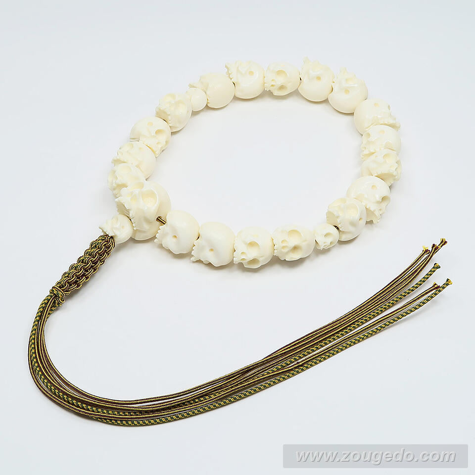 【本象牙】どくろ彫刻・18玉・男物・六本組紐房３