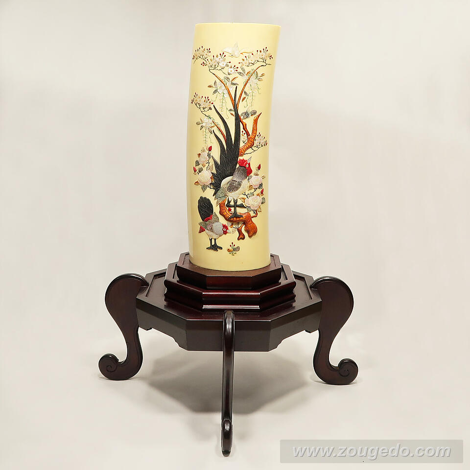 【本象牙】彫刻花筒（特大）