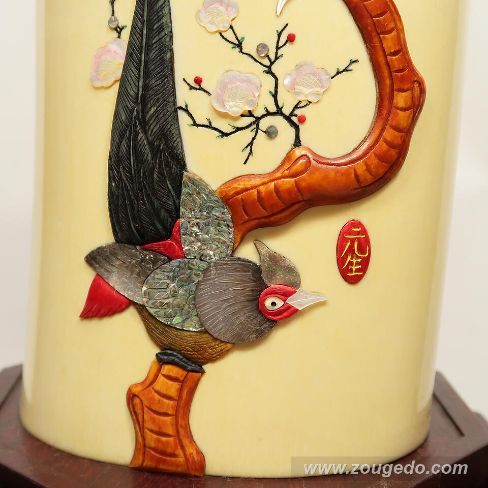 【本象牙】彫刻花筒（特大）