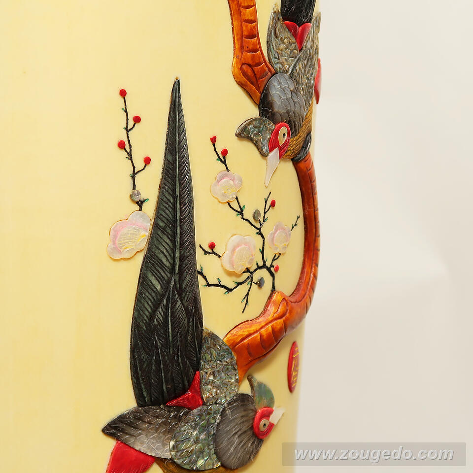 【本象牙】彫刻花筒（特大）