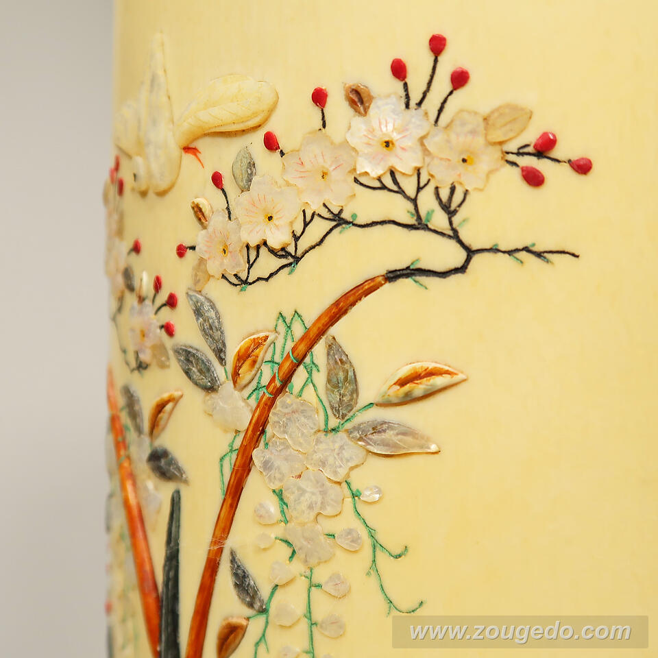 【本象牙】彫刻花筒（特大）