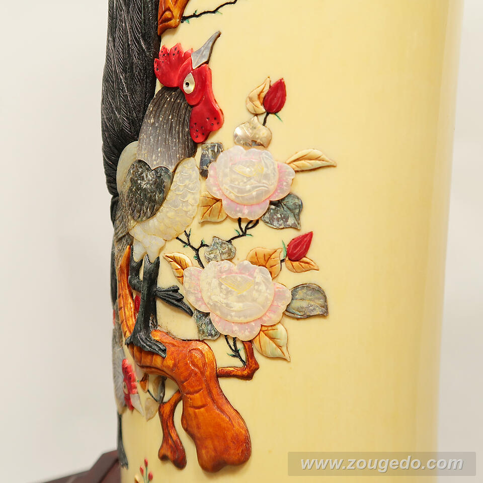 【本象牙】彫刻花筒（特大）