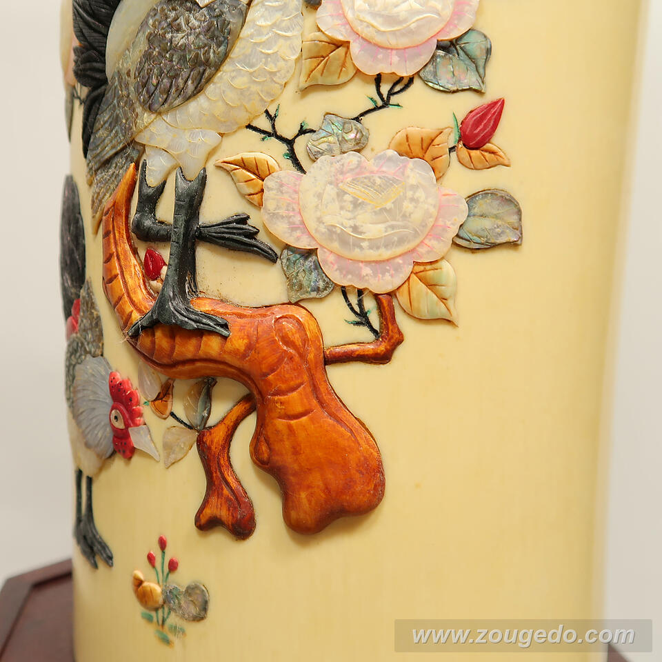 【本象牙】彫刻花筒（特大）