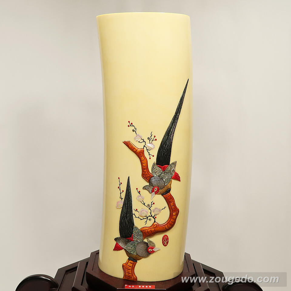 【本象牙】彫刻花筒（特大）