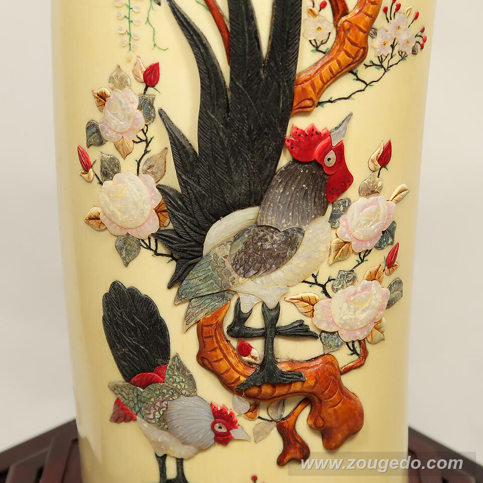 【本象牙】彫刻花筒（特大）