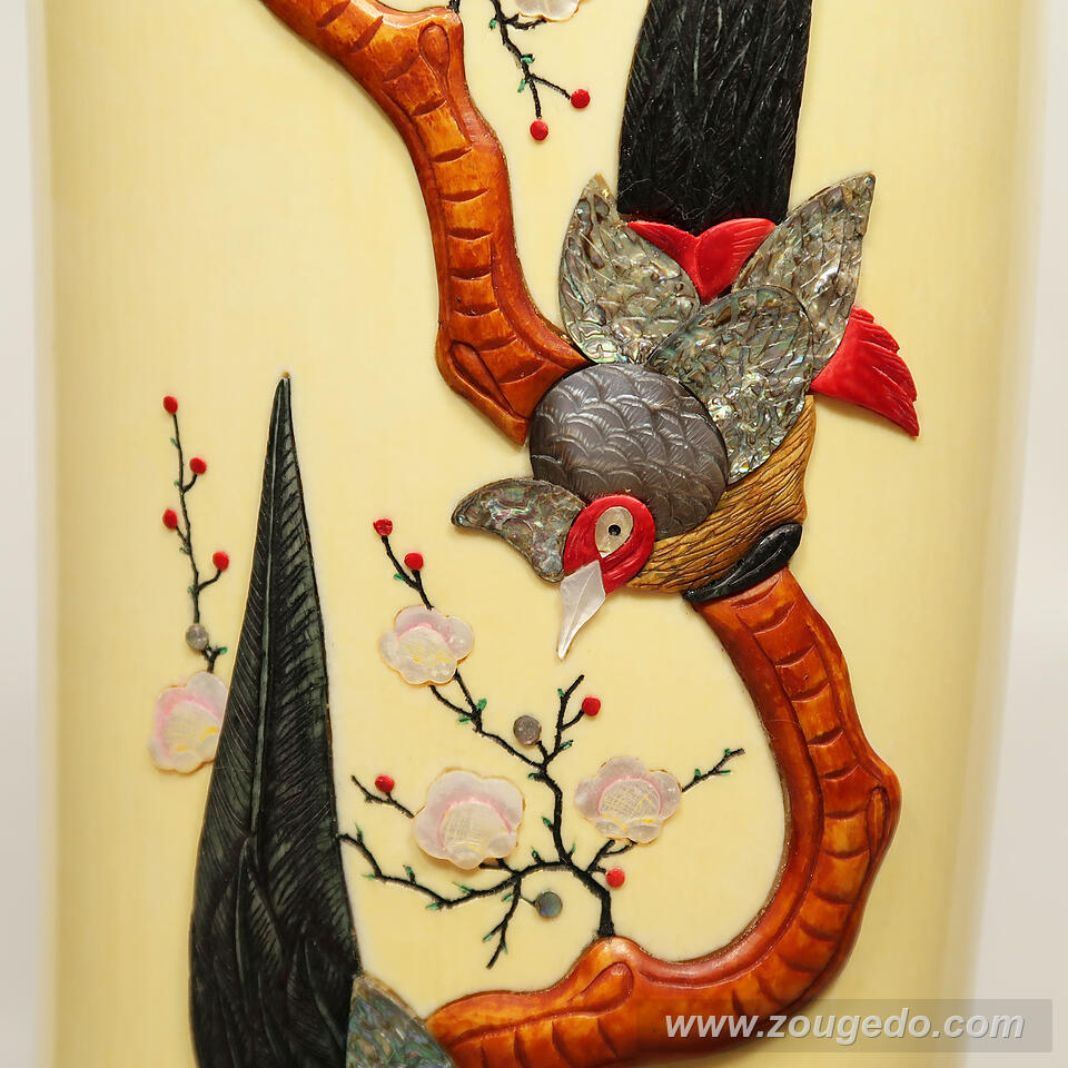 【本象牙】彫刻花筒（特大）